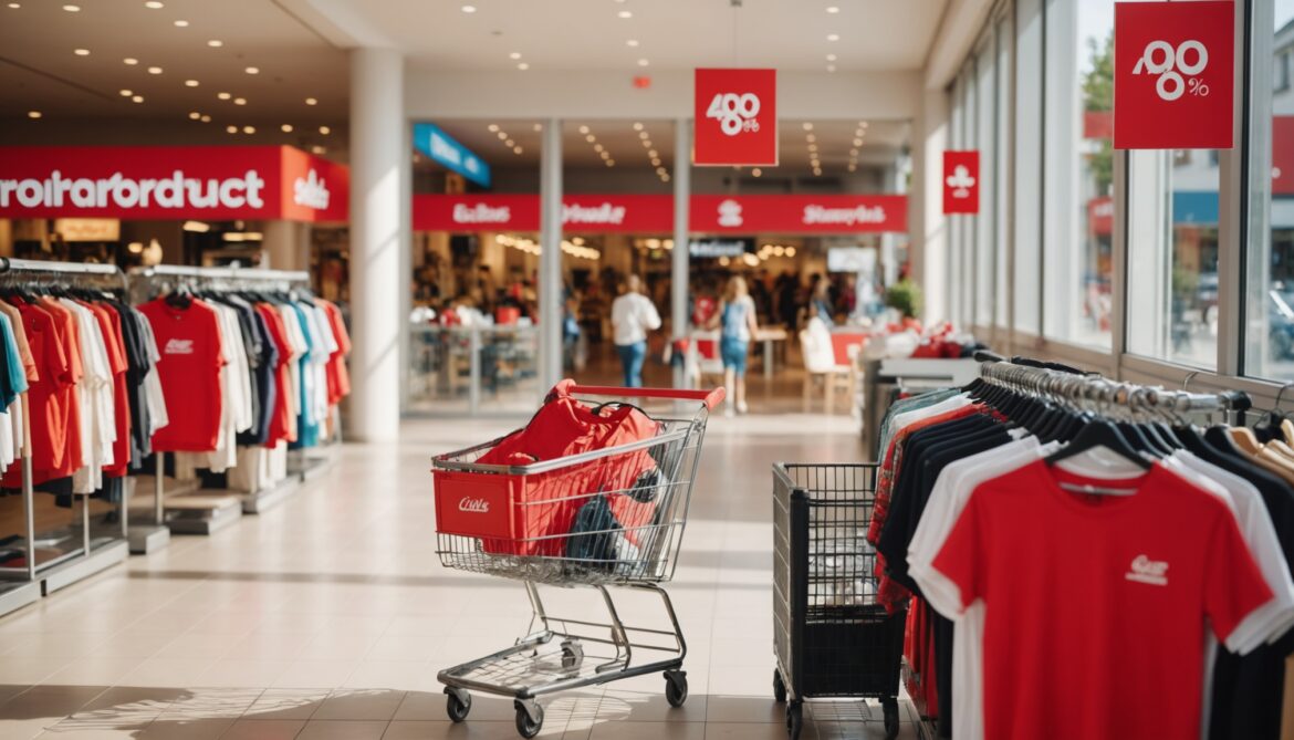 Magasin en periode de soldes d ete 2026, panier avec ventilateur et climatiseur portable