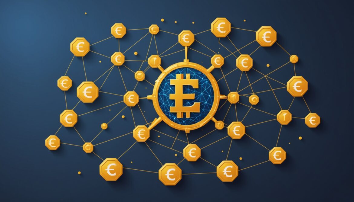 Symboles euro et blockchain illustrant la regulation MiCA en Europe