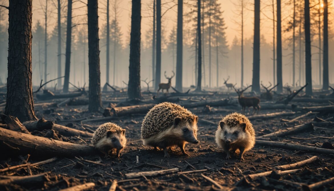 Sauvetage d'animaux sauvages pres d'une foret touchee par un incendie