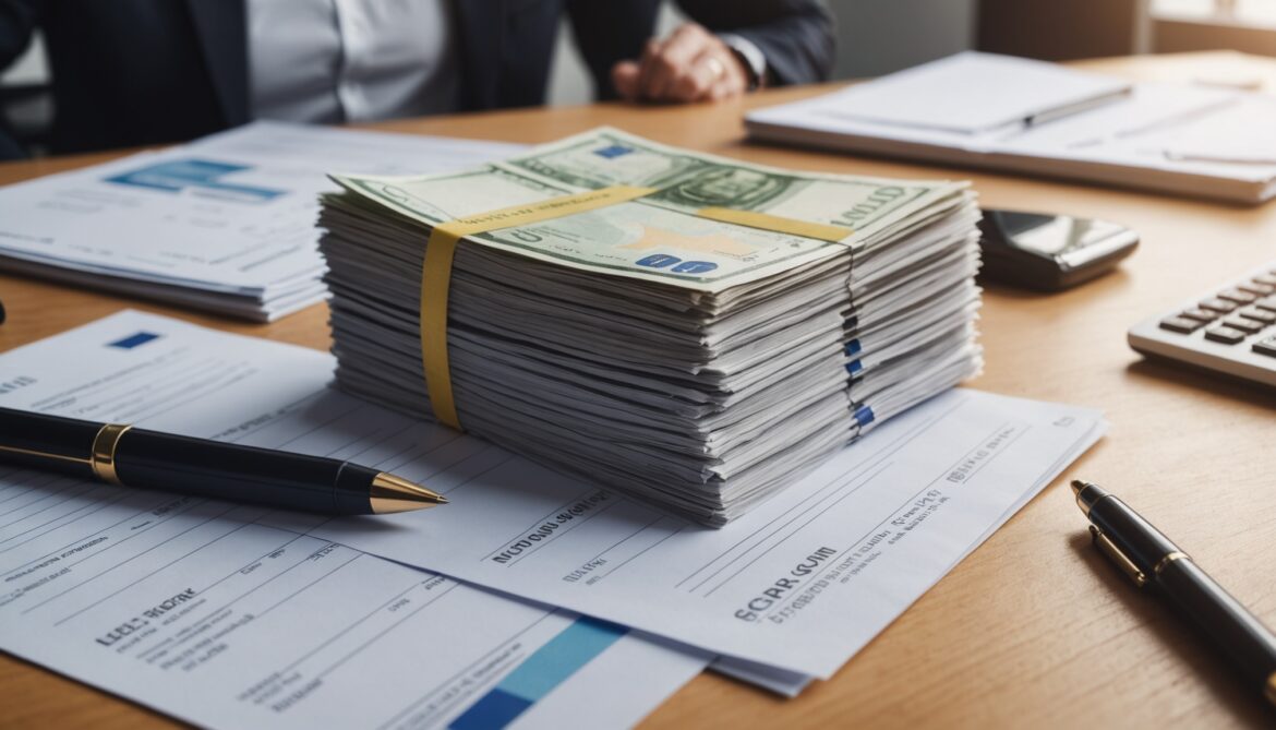 Factures impayées et billets en euros sur un bureau, symbole des tensions de trésorerie des PME