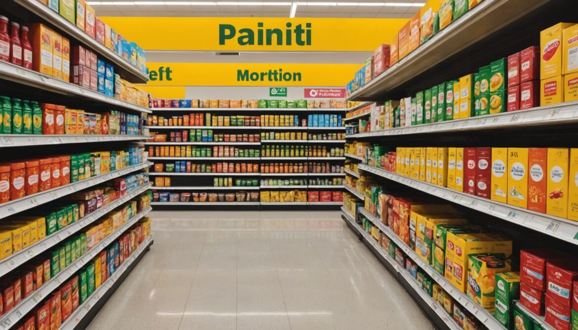 Emballages alimentaires en rayon avec étiquette nutritionnelle