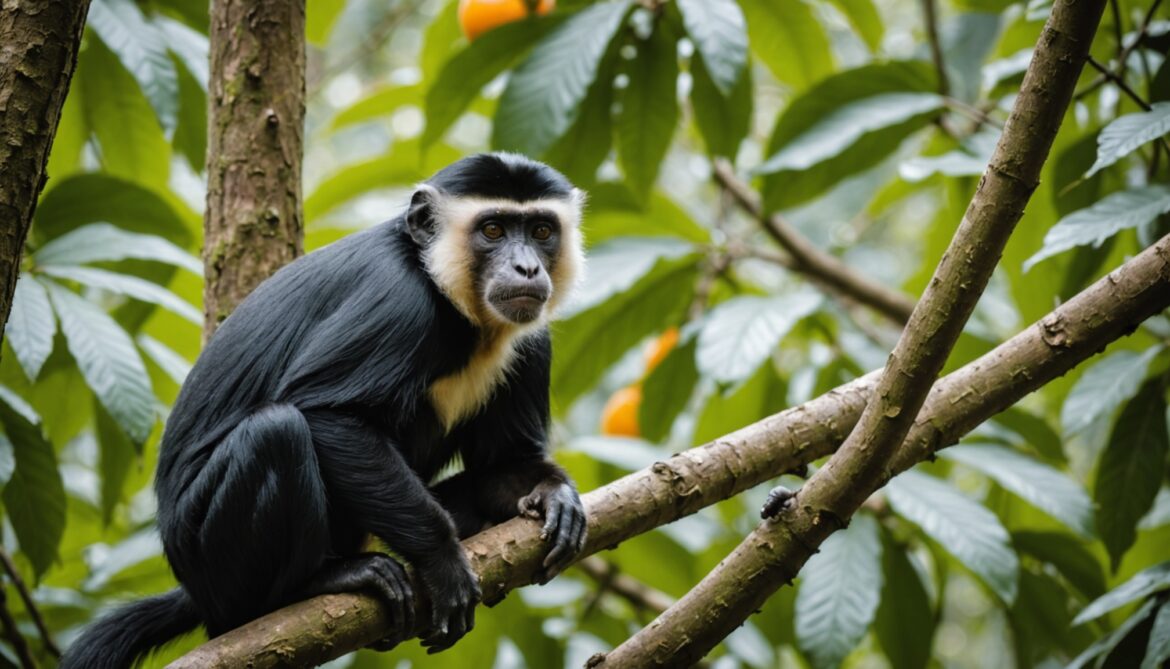 Colobe Likweli dans la canopée de la forêt tropicale du Congo