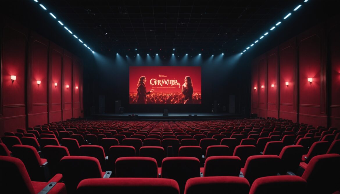 Salle de cinéma française avec sièges rouges et écran allumé, illustrant la fréquentation record des salles en 2026