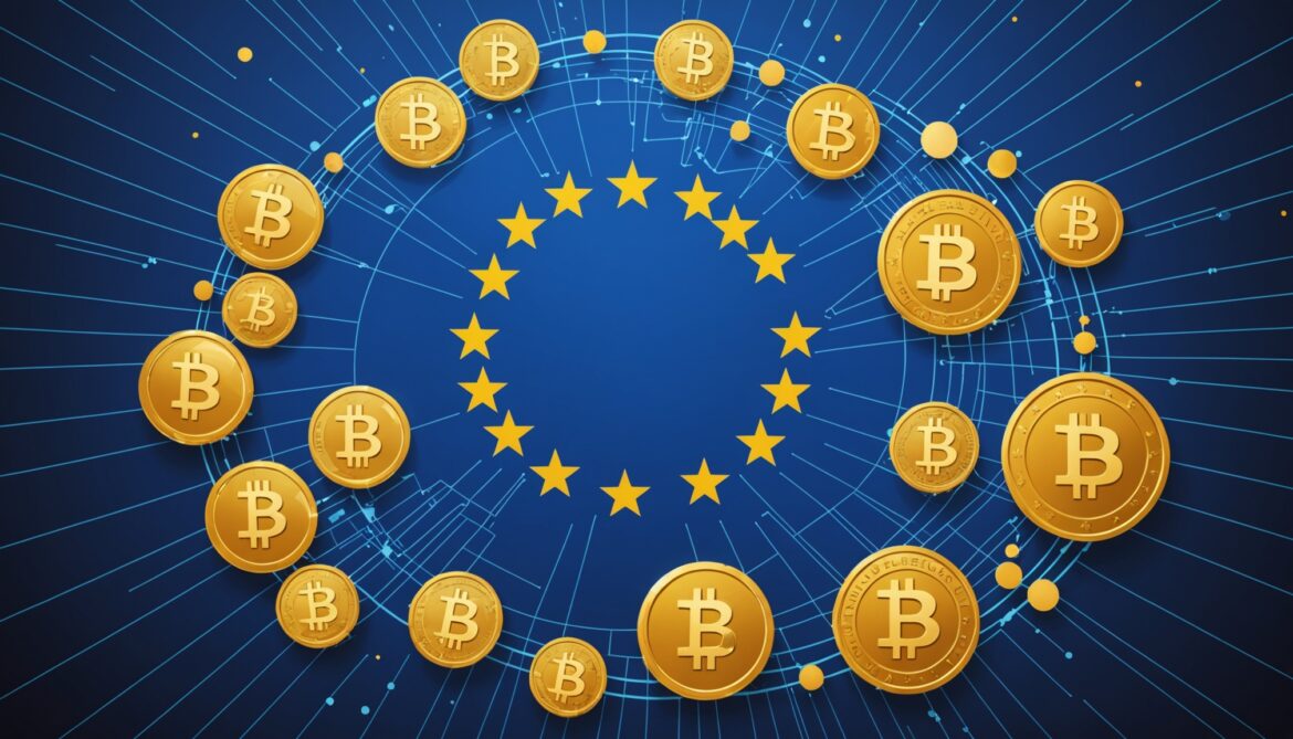 Illustration symbolisant la régulation européenne MiCA appliquée aux cryptomonnaies et aux stablecoins