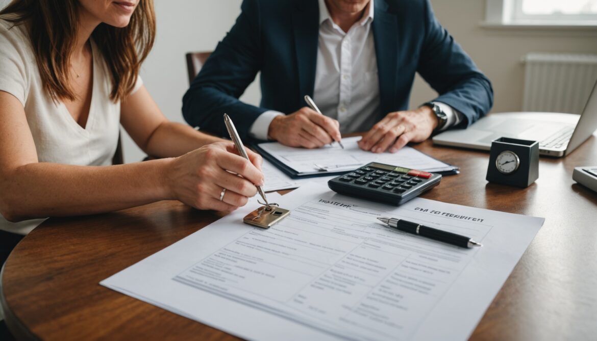 Couple examinant des documents de crédit immobilier et d'assurance emprunteur