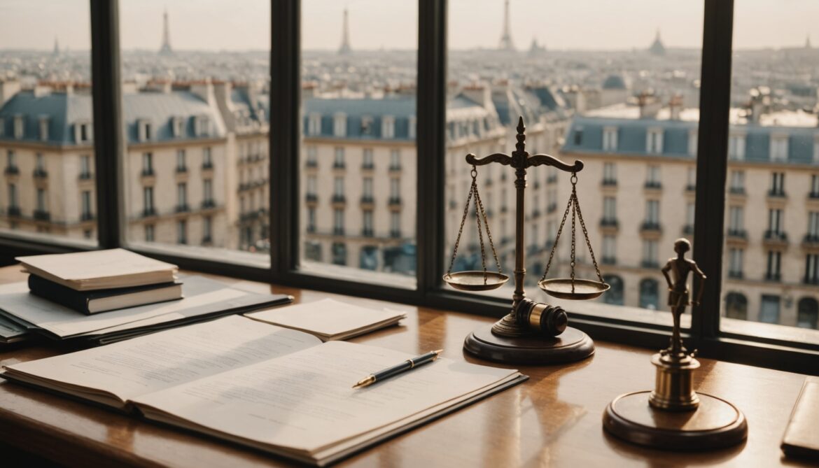 Bureau d'avocat avec dossier de divorce à Paris